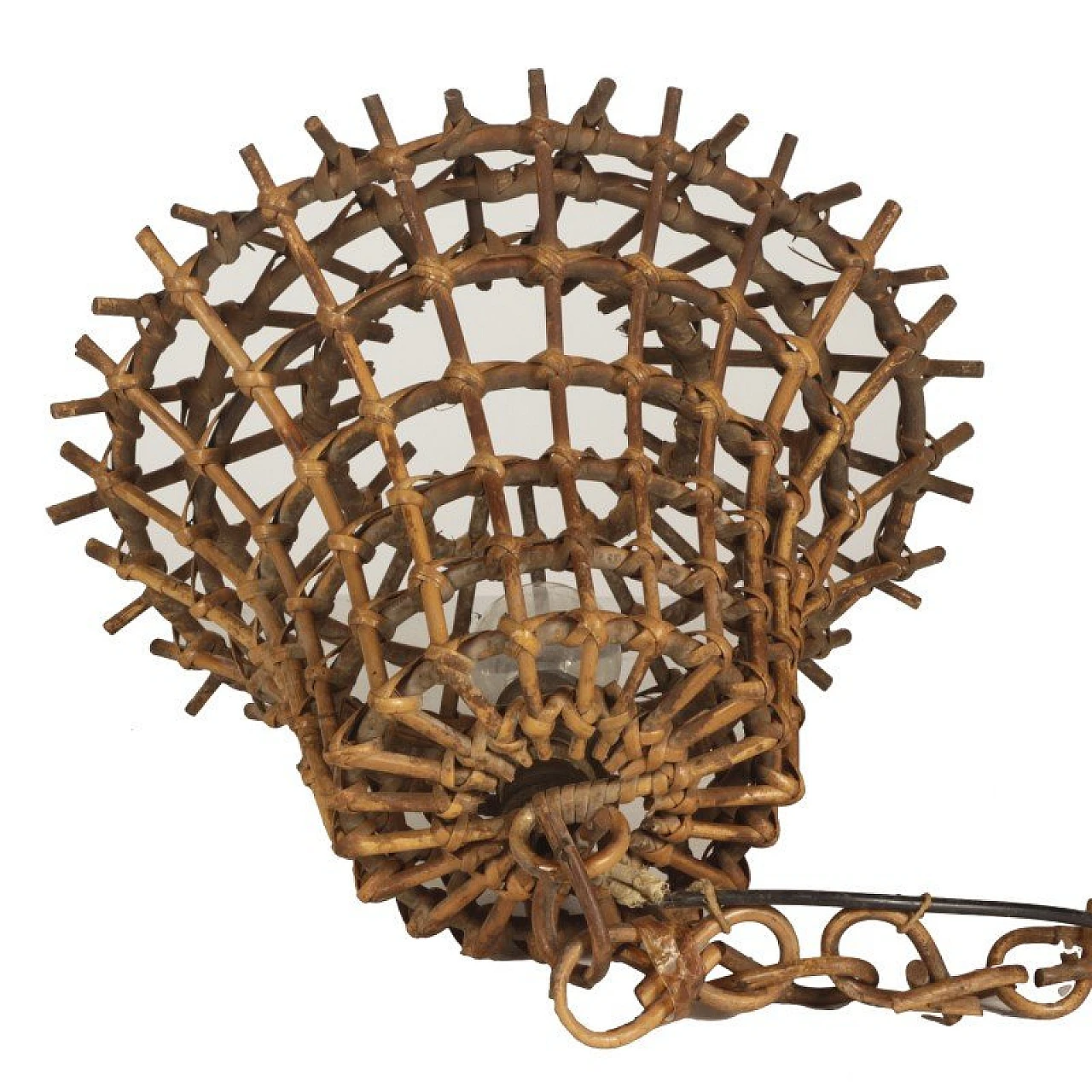 Lampada a sospensione in bambù nello stile di Louis Sognot, anni '60 3