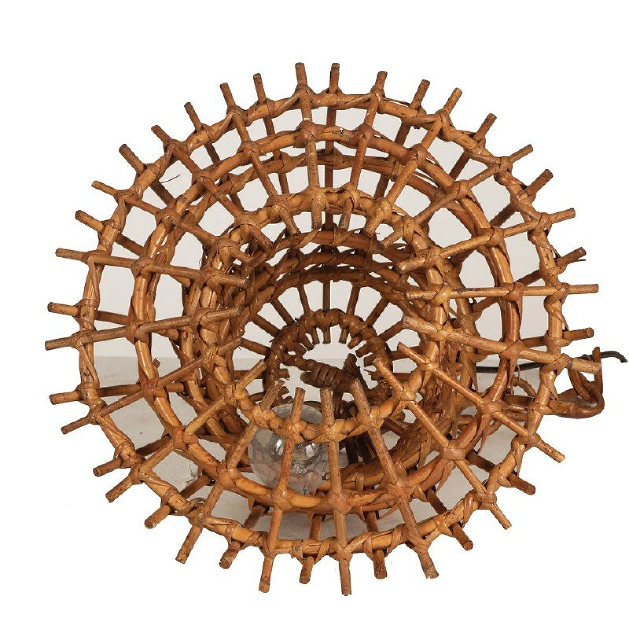 Lampada a sospensione in bambù nello stile di Louis Sognot, anni '60 4