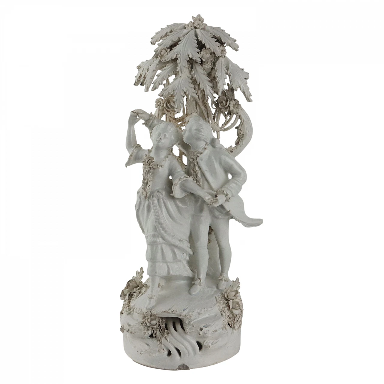 Coppia sotto un palmizio, scultura in porcellana di Capodimonte, '800 1