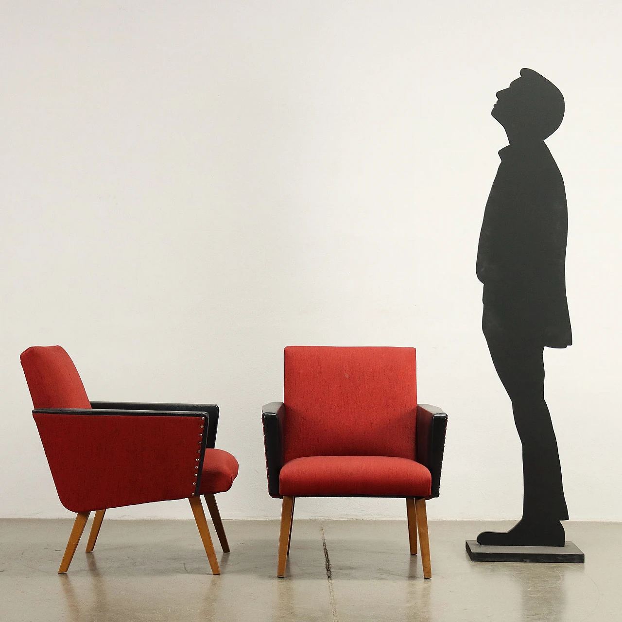 Coppia di poltrone in tessuto e similpelle, anni '60 2