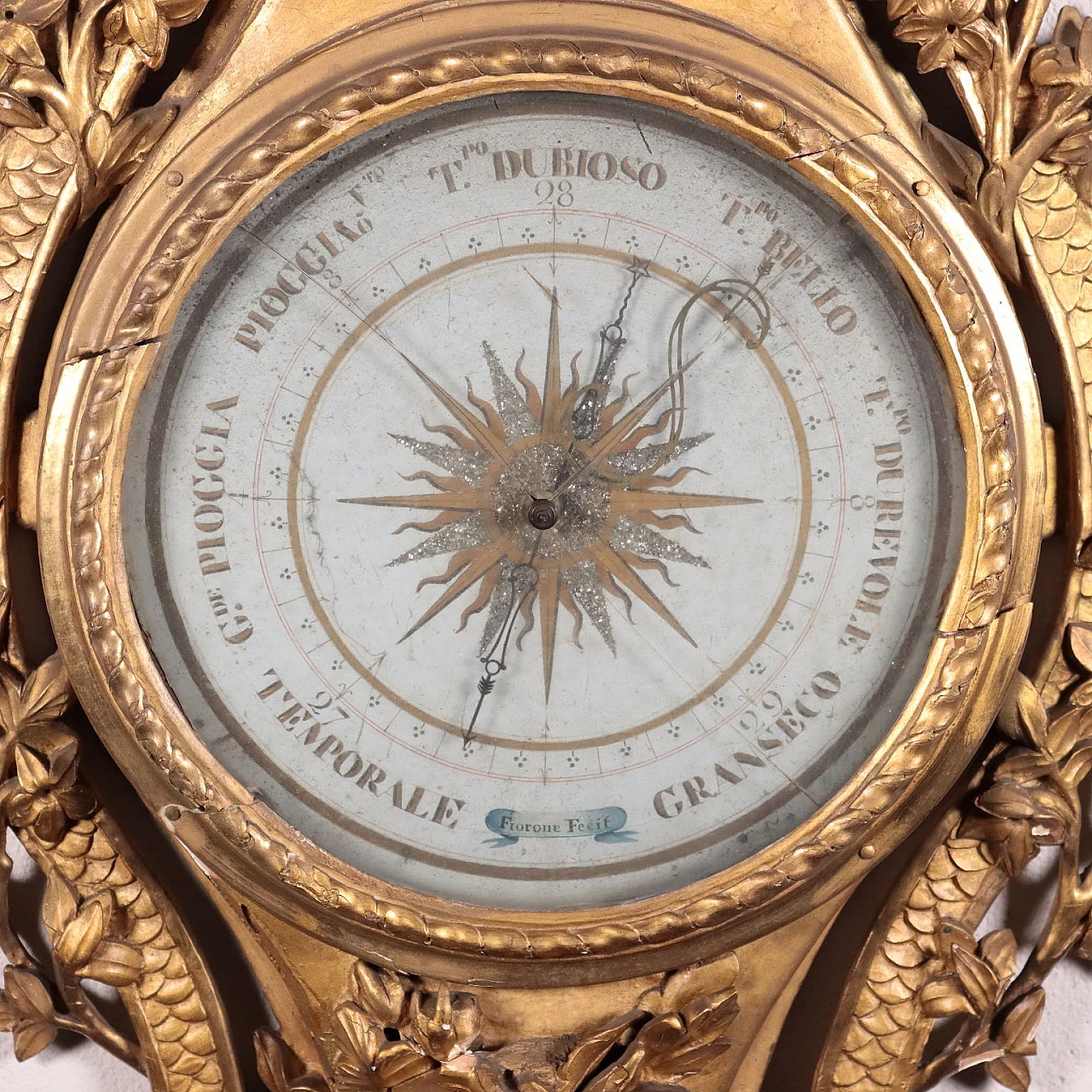 Gilded wooden barometer by Fiorone, 18th-century 3