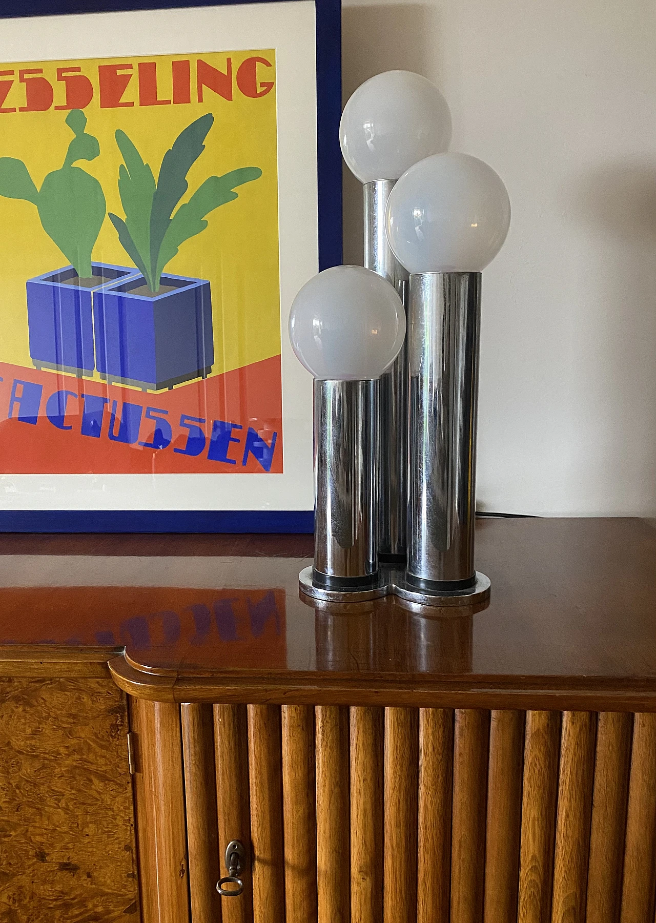 Metal and opaline glass table lamp by Lama, 1970s 3