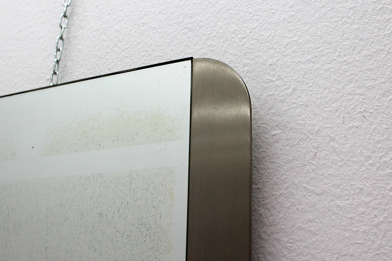 Specchio da parete in metallo satinato con angoli smussati, anni '70 6