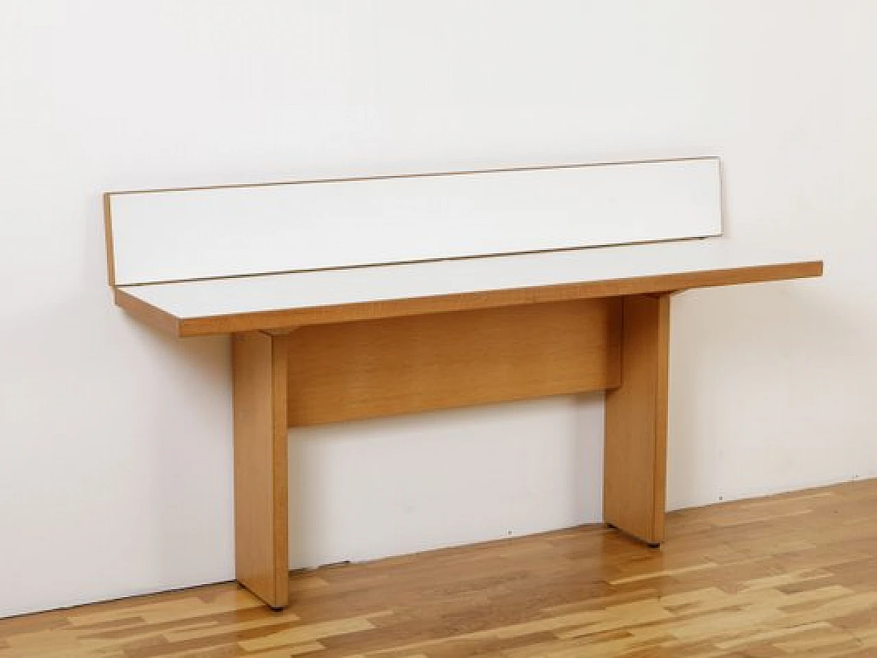Consolle in legno chiaro e laminato bianco, anni '80 1