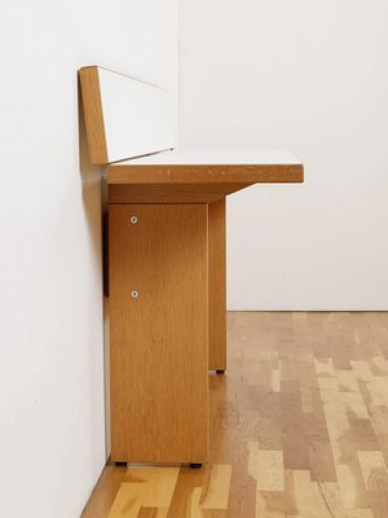 Consolle in legno chiaro e laminato bianco, anni '80 3