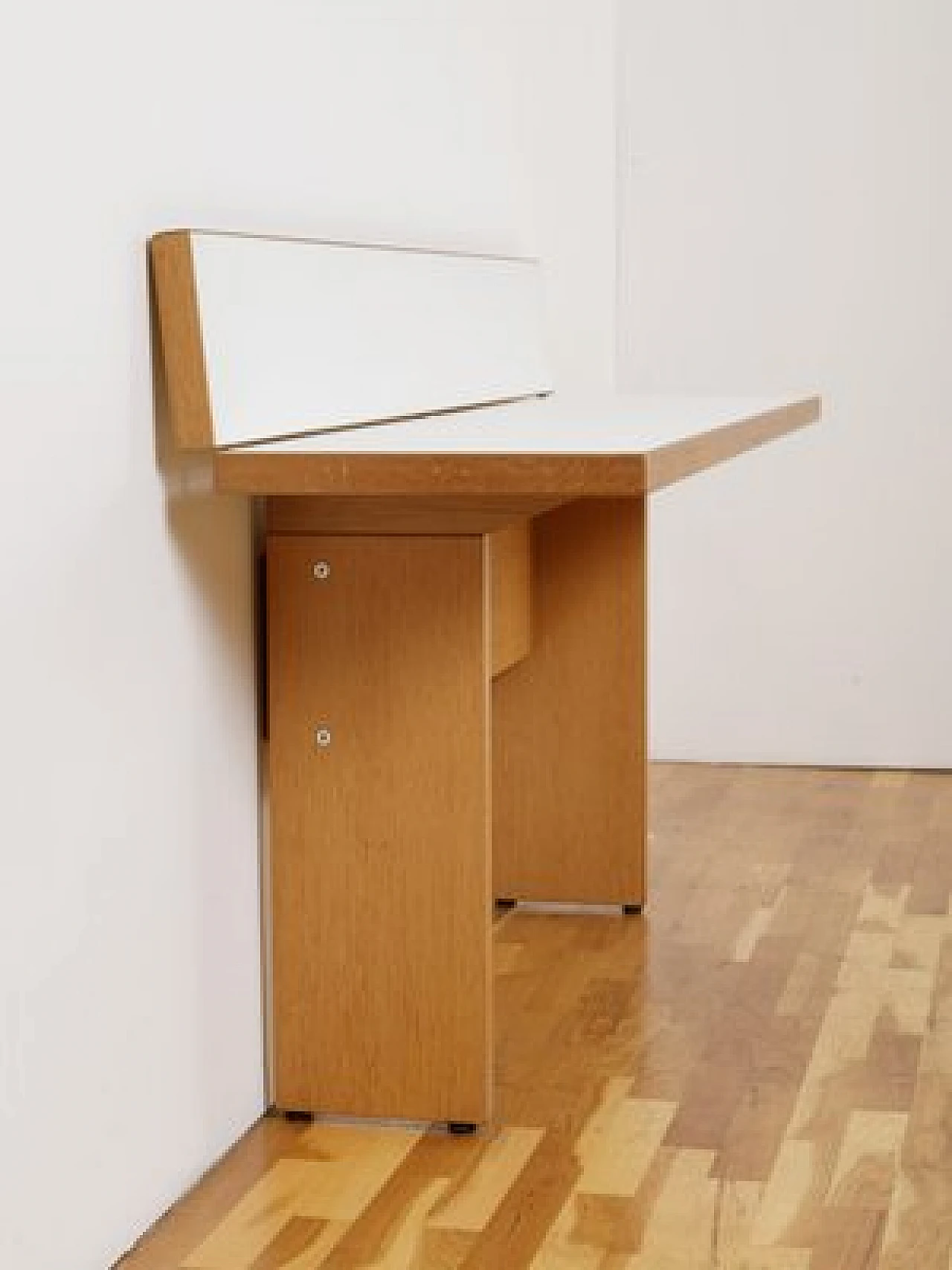 Consolle in legno chiaro e laminato bianco, anni '80 4