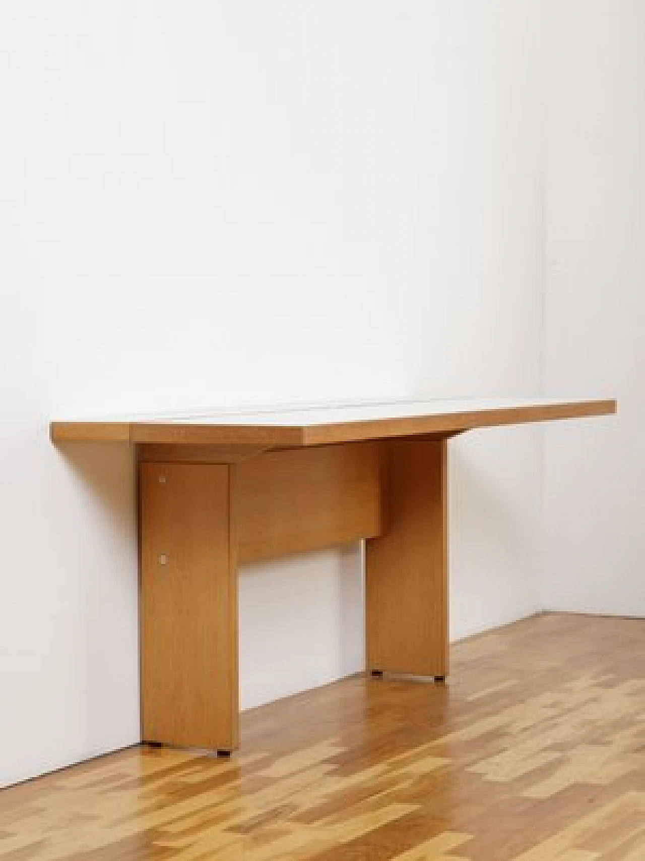 Consolle in legno chiaro e laminato bianco, anni '80 6