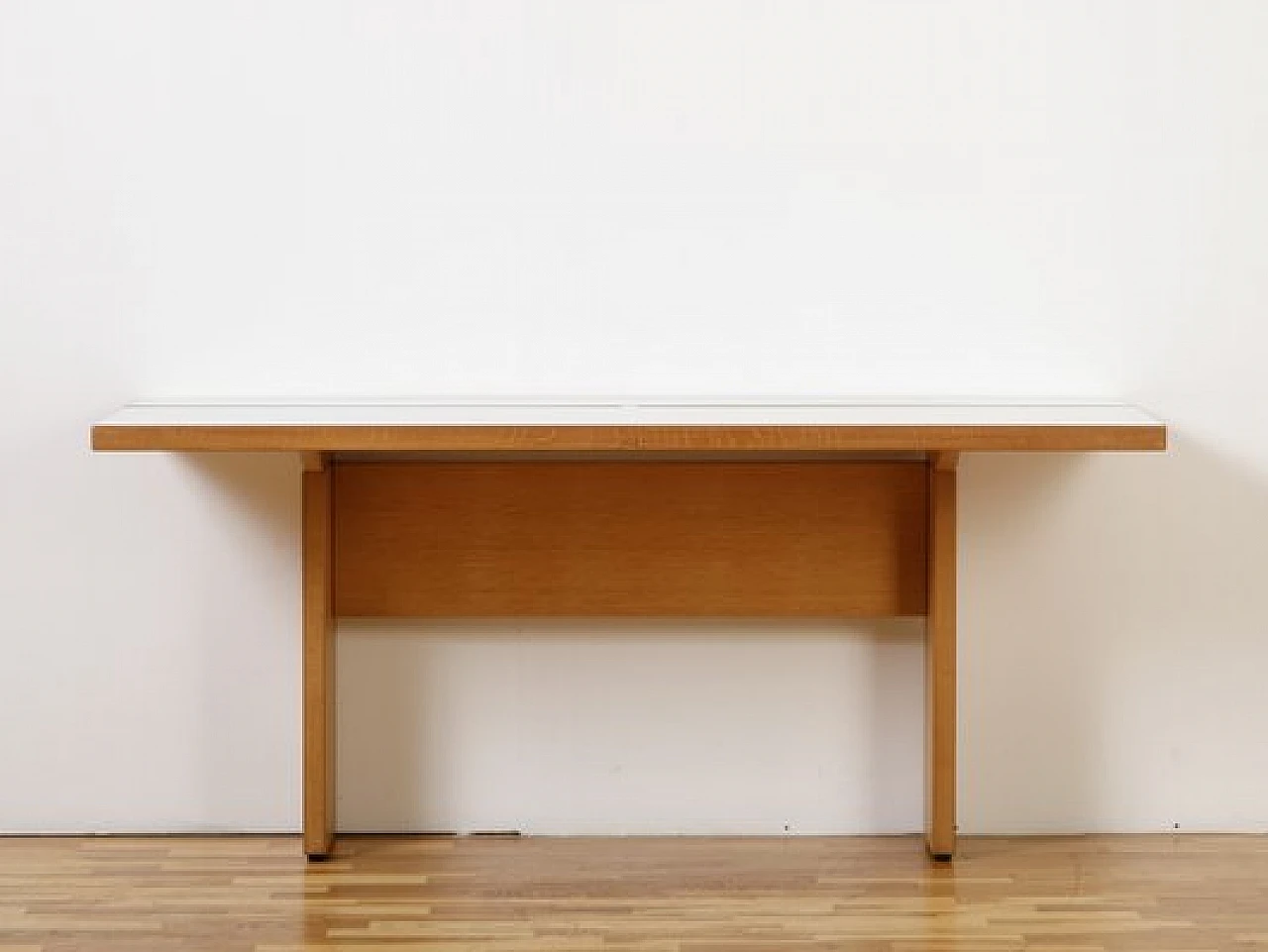 Consolle in legno chiaro e laminato bianco, anni '80 7