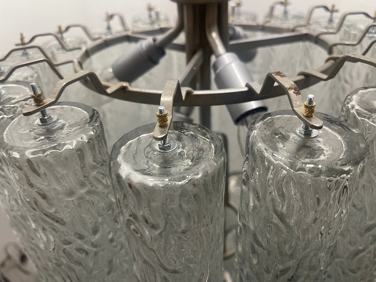 Murano glass textured tube chandelier by Venini, 1970s 5