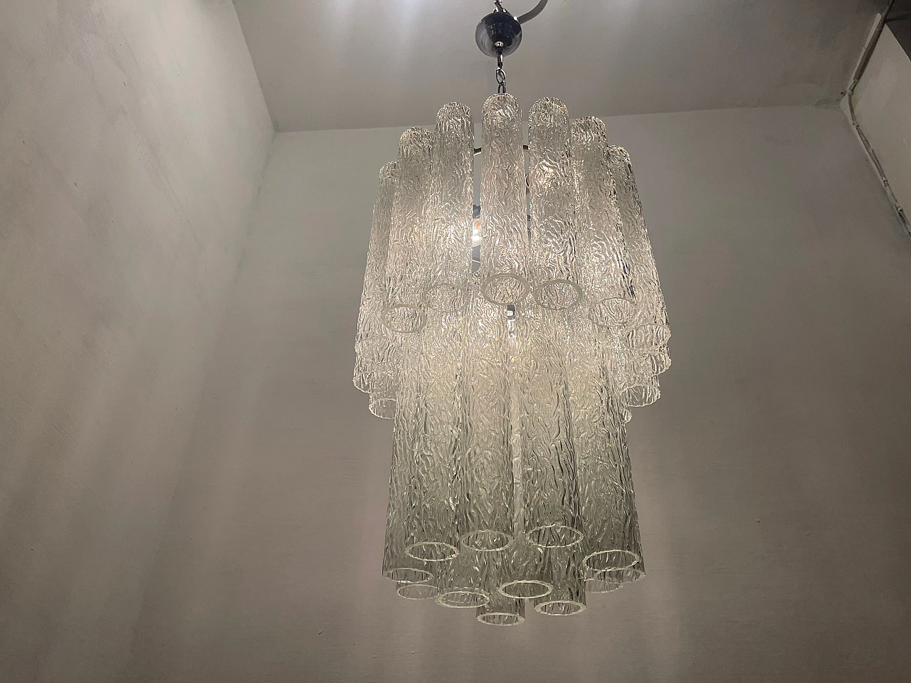Murano glass textured tube chandelier by Venini, 1970s 7