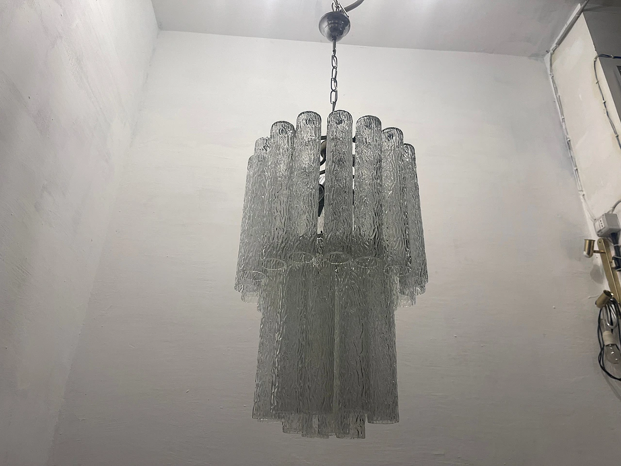 Murano glass textured tube chandelier by Venini, 1970s 11
