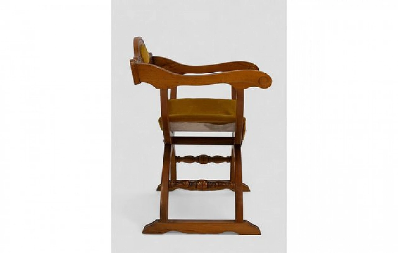 Savonarola chair in wood and seat in mustard fabric, 1970s 4