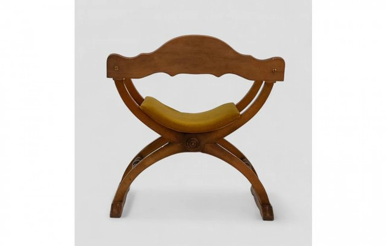 Savonarola chair in wood and seat in mustard fabric, 1970s 5