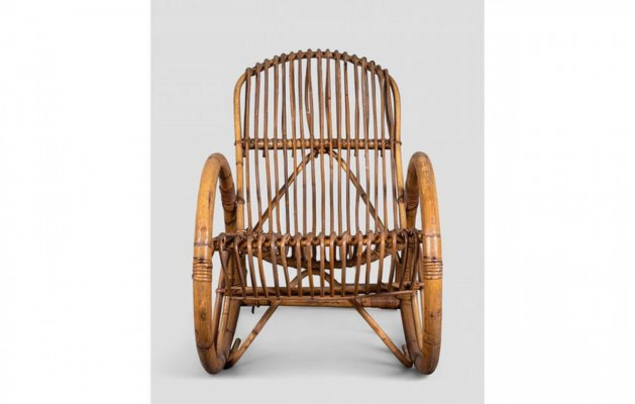 Sedia a dondolo con braccioli in bambù, anni '70 3