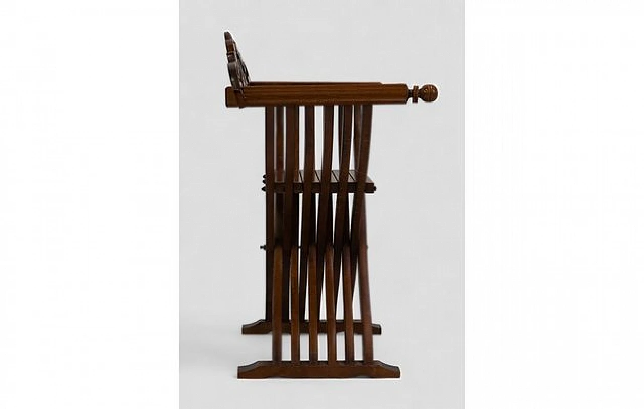 Sedia Savonarola in legno con intagli, anni '60 3