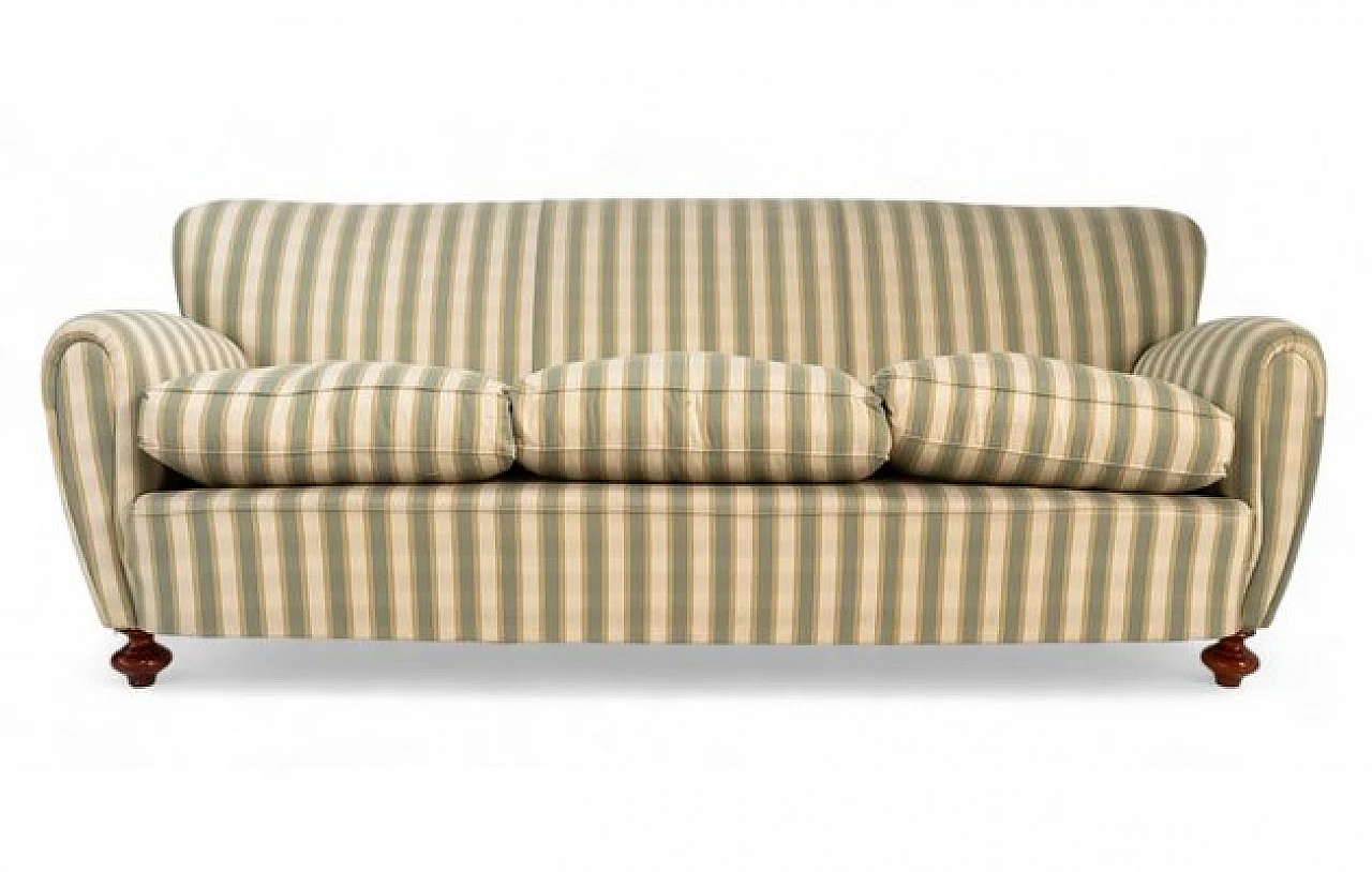 Three-seater sofa with wooden structure & striped fabric, 1980s 1