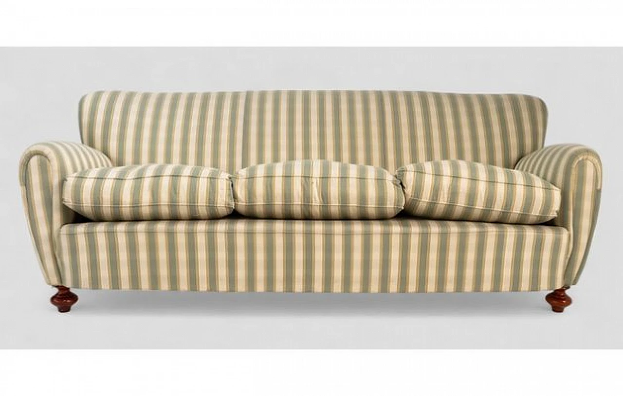 Three-seater sofa with wooden structure & striped fabric, 1980s 2