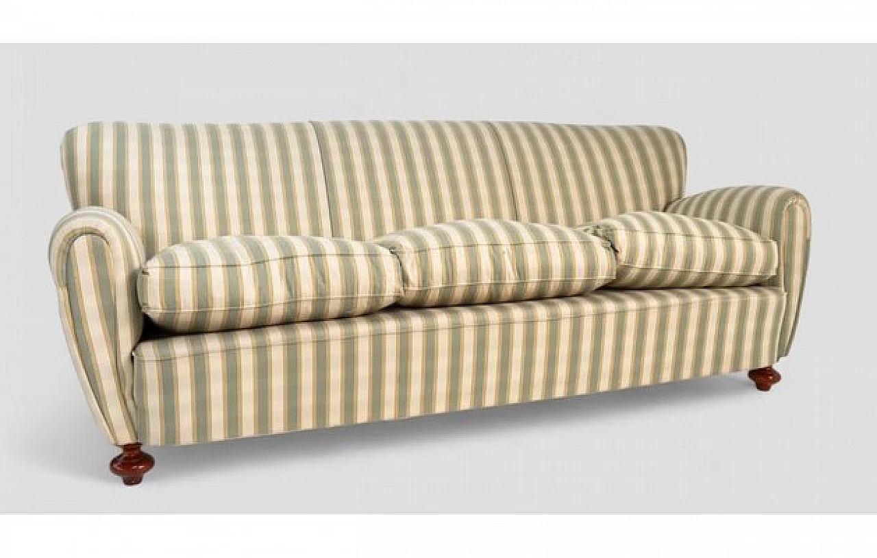 Three-seater sofa with wooden structure & striped fabric, 1980s 3