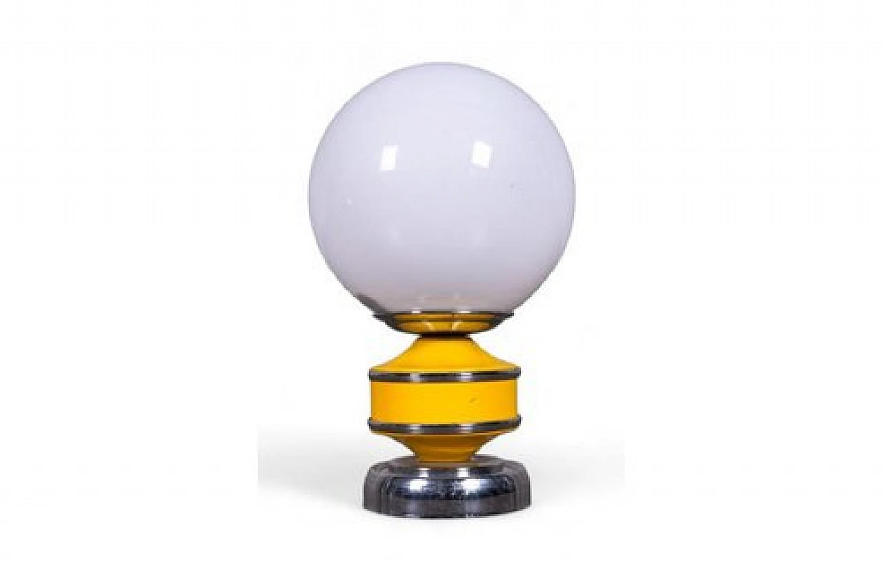 Spherical table lamp in chromed and yellow metal, 1970s 1