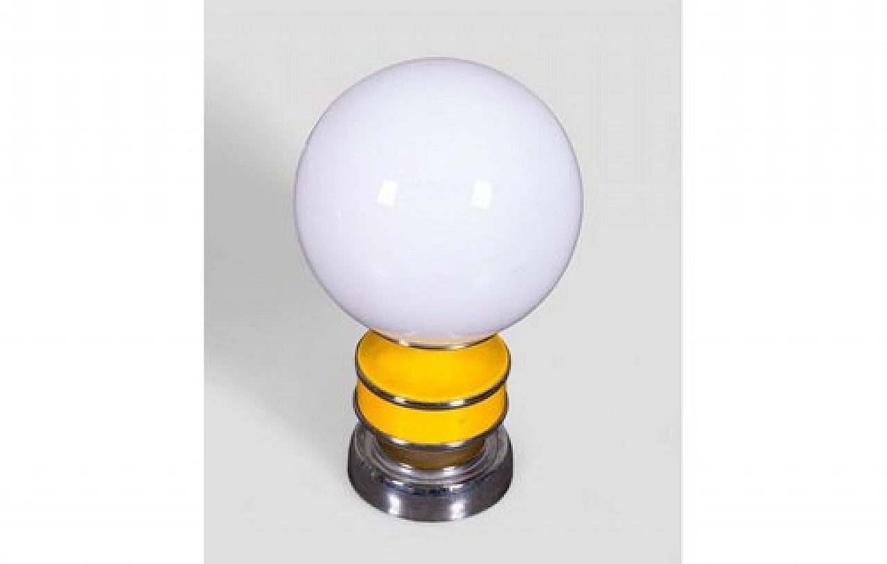 Spherical table lamp in chromed and yellow metal, 1970s 3