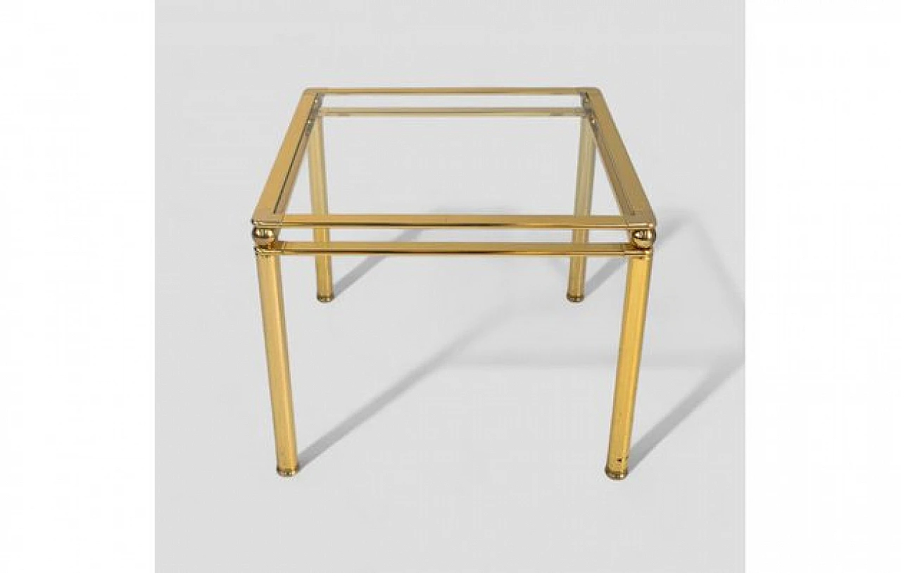 Tavolino da caffè quadrato in metallo dorato e vetro, anni '70 4