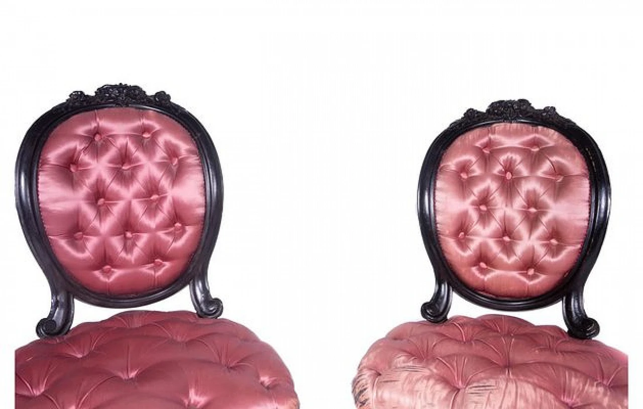 Pair of armchairs in painted wood and pink silk, 1960s 3