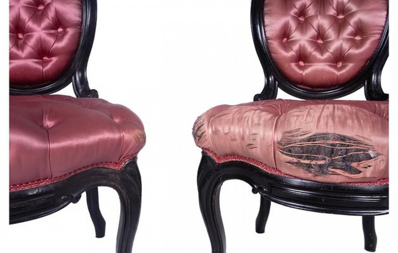 Pair of armchairs in painted wood and pink silk, 1960s 4