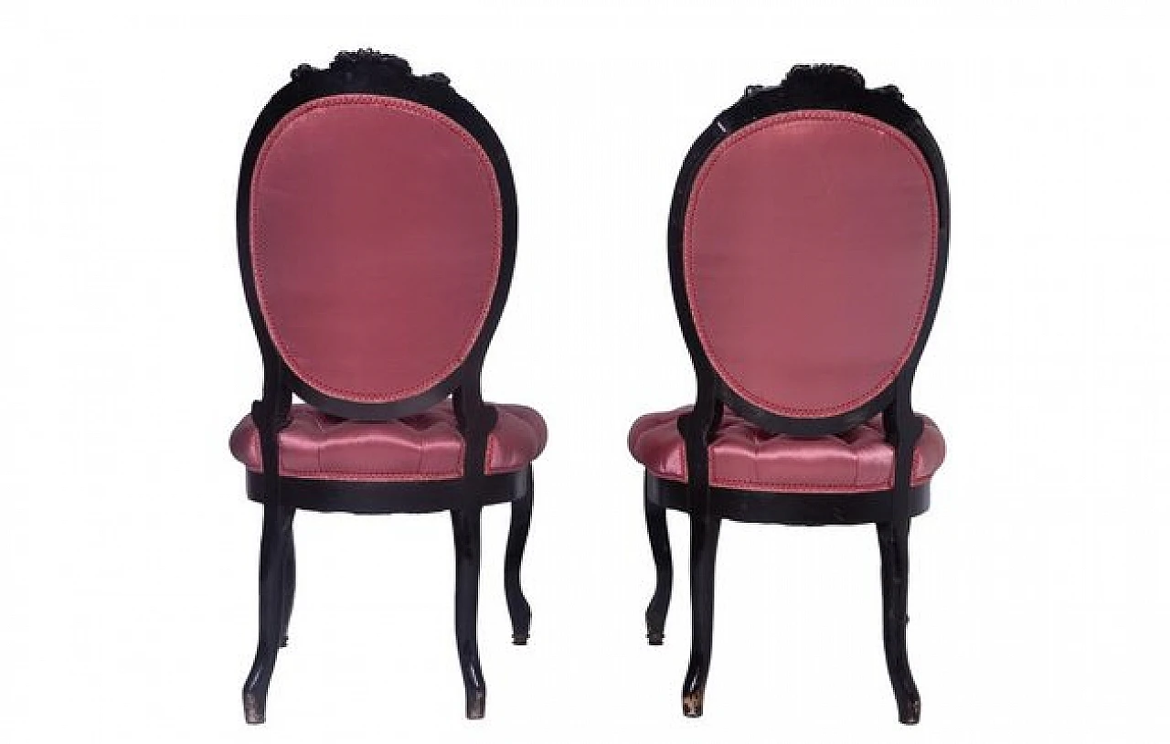 Pair of armchairs in painted wood and pink silk, 1960s 5