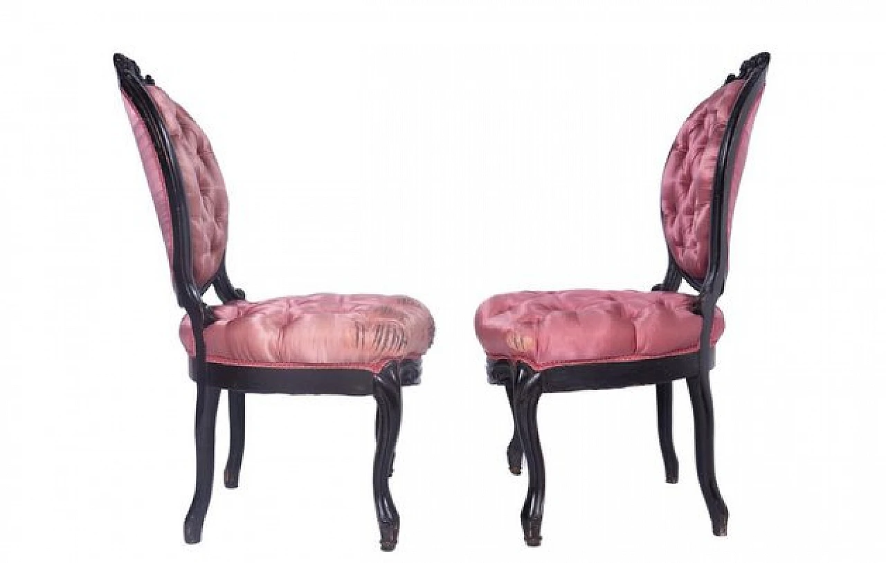 Pair of armchairs in painted wood and pink silk, 1960s 6