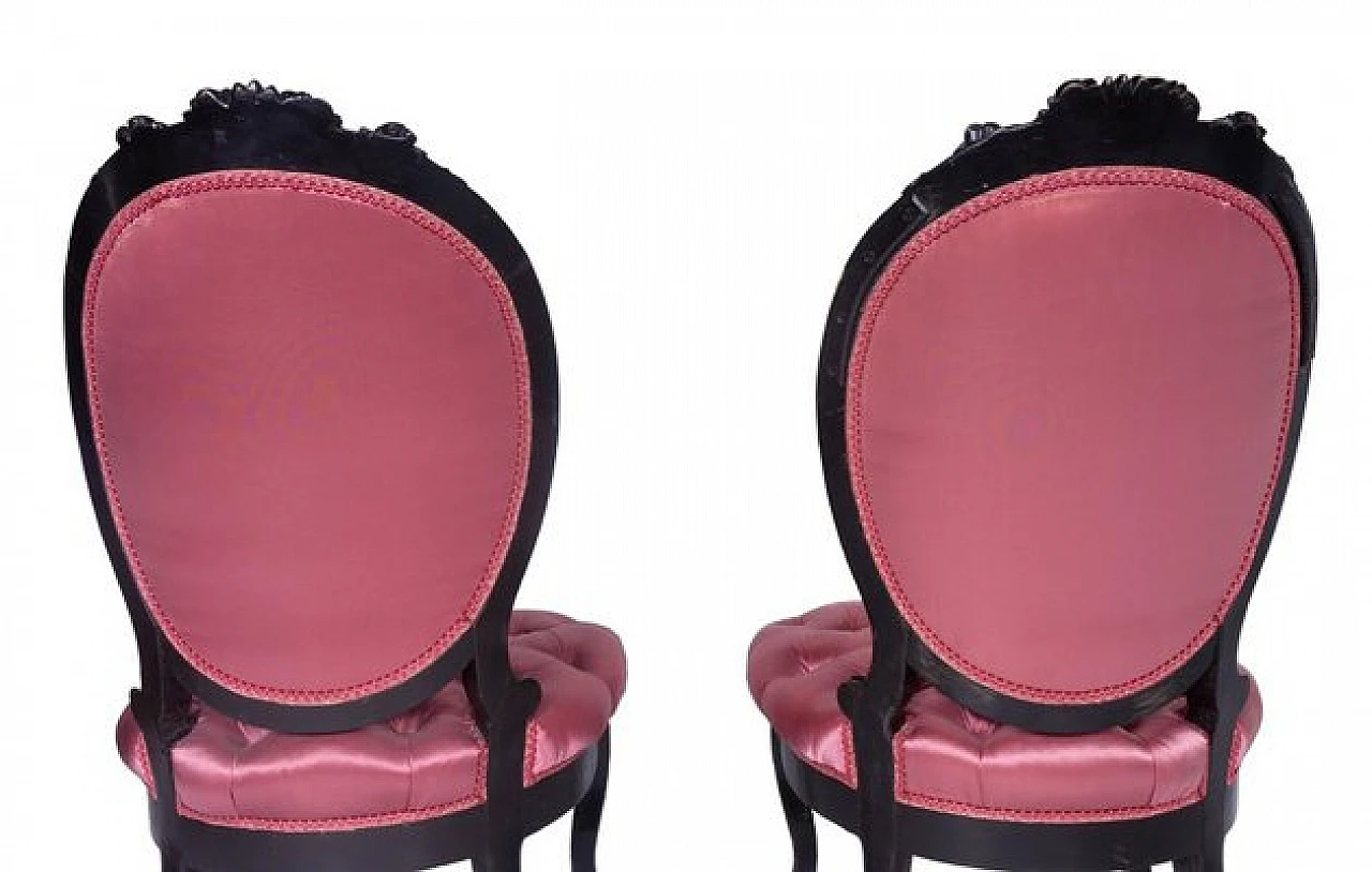 Pair of armchairs in painted wood and pink silk, 1960s 7