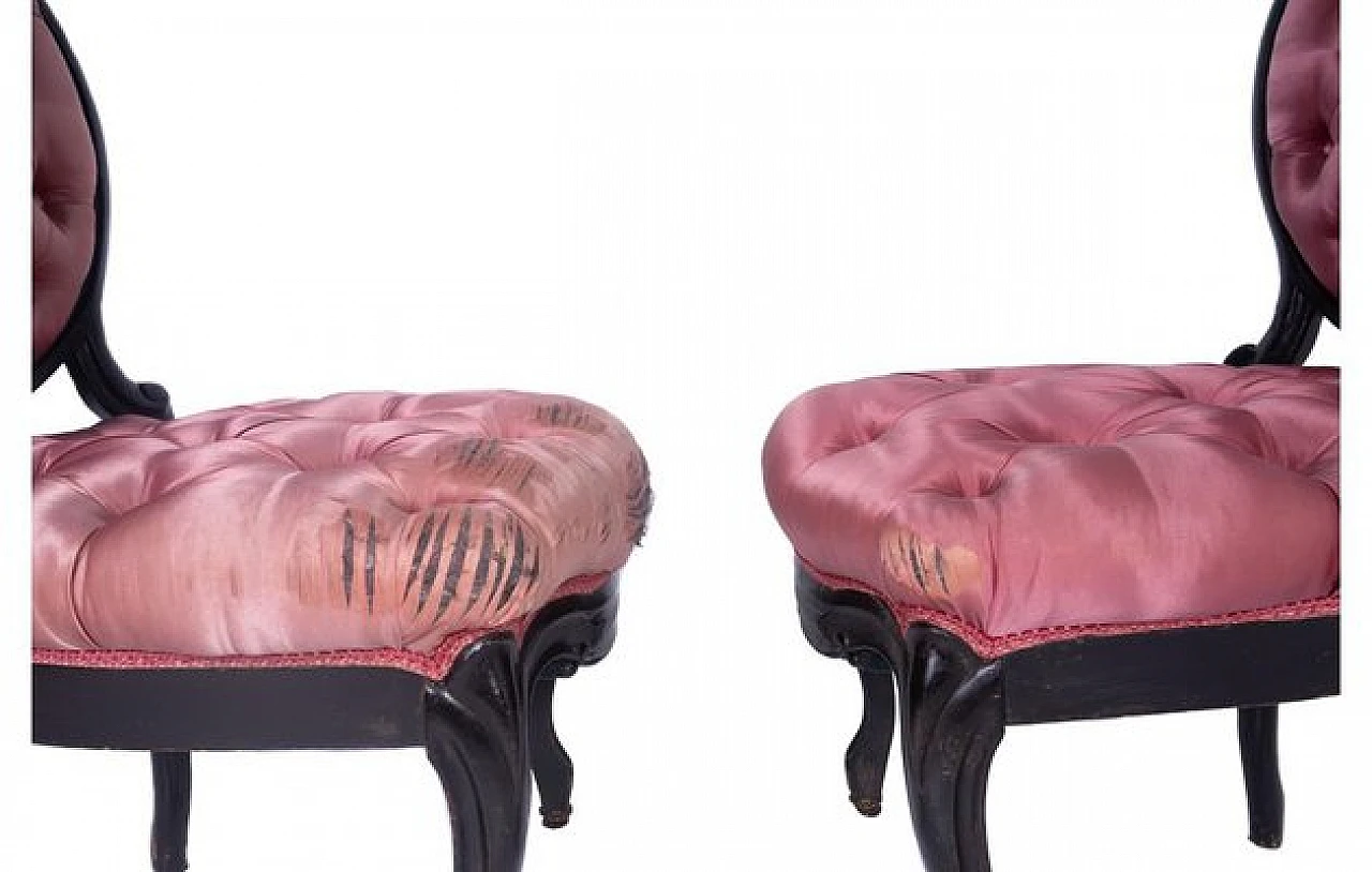 Pair of armchairs in painted wood and pink silk, 1960s 8