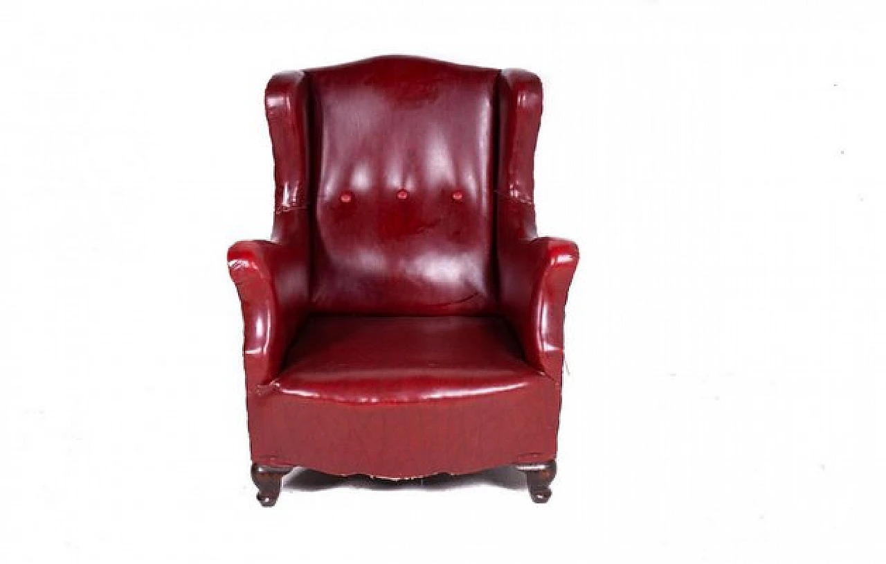 Burgundy leather high back armchair, 2000s 1