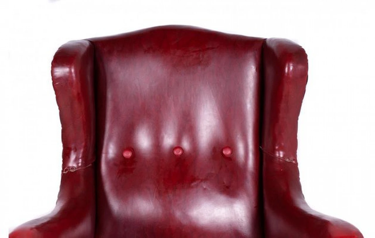 Burgundy leather high back armchair, 2000s 2