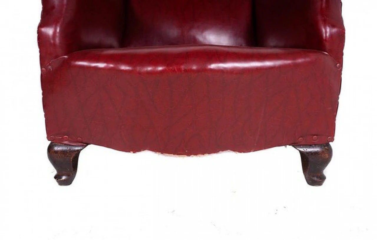 Burgundy leather high back armchair, 2000s 3