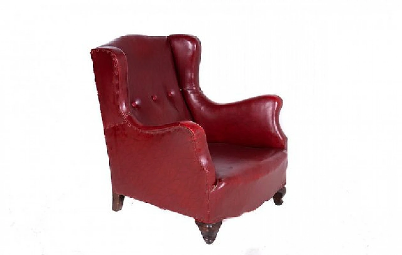 Burgundy leather high back armchair, 2000s 4