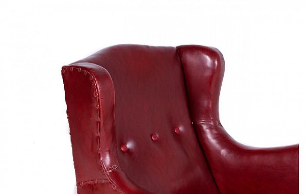 Burgundy leather high back armchair, 2000s 5