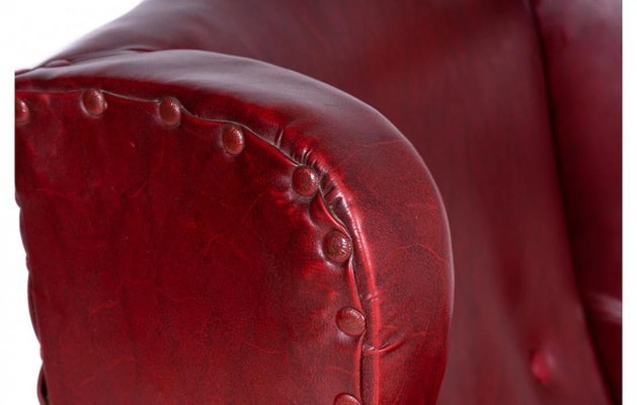 Burgundy leather high back armchair, 2000s 6