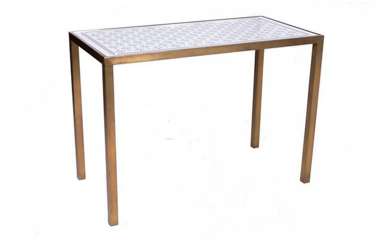Tavolo in ottone con piano in specchio decorato, anni '60 2