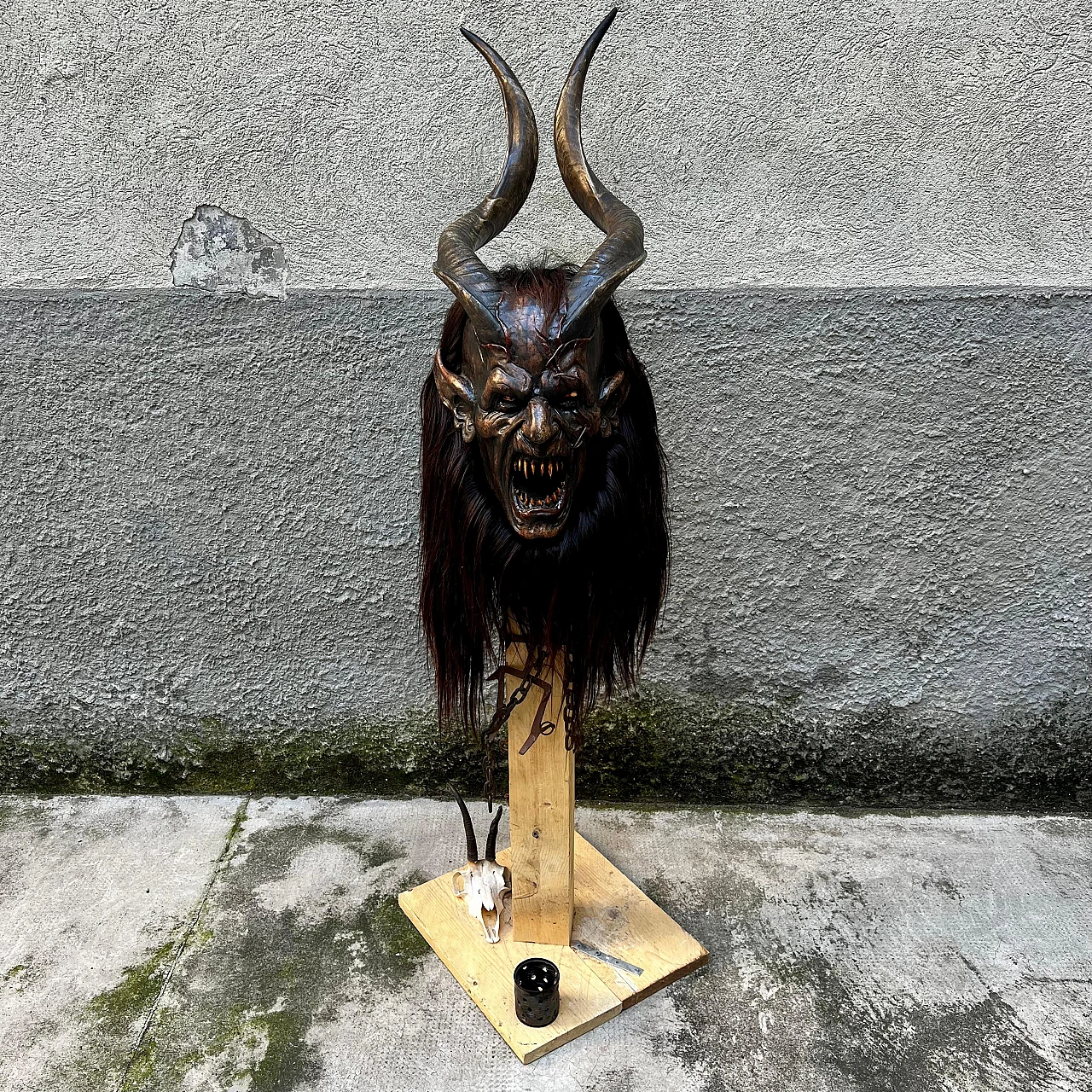 Stone pine and goat hair Krampus mask by Luca Pojer, 2019 2