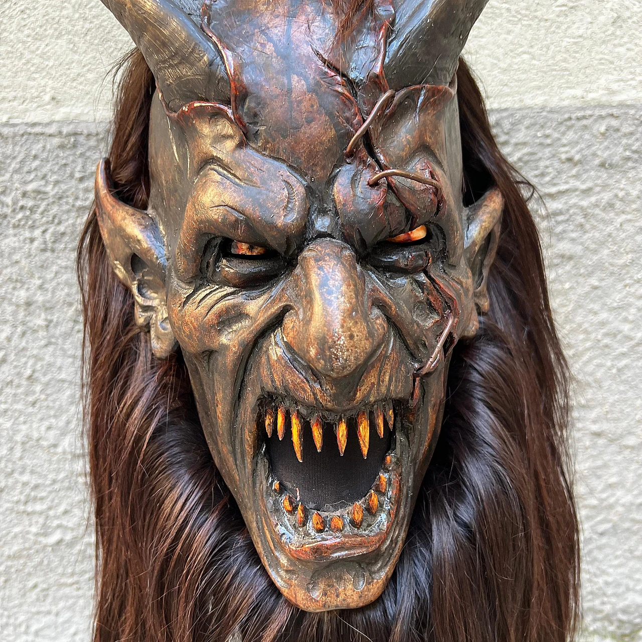 Stone pine and goat hair Krampus mask by Luca Pojer, 2019 3