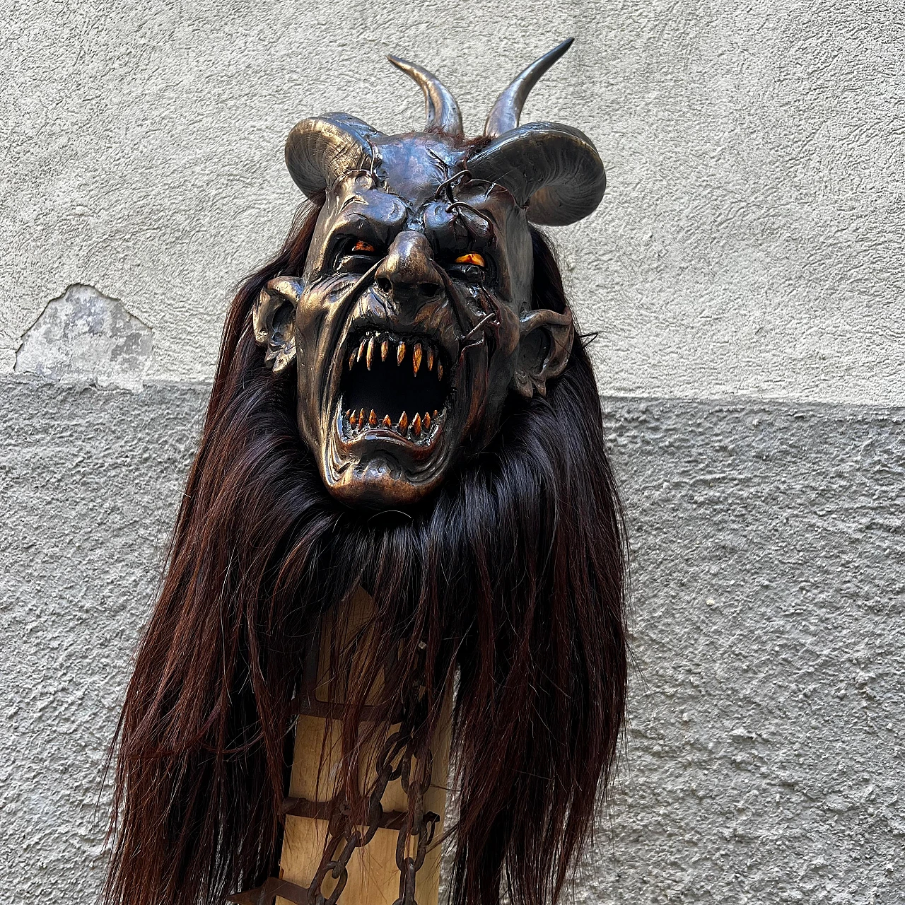 Stone pine and goat hair Krampus mask by Luca Pojer, 2019 5