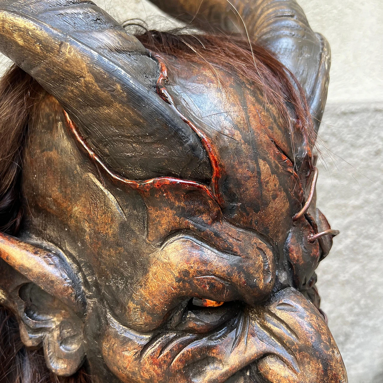 Stone pine and goat hair Krampus mask by Luca Pojer, 2019 14