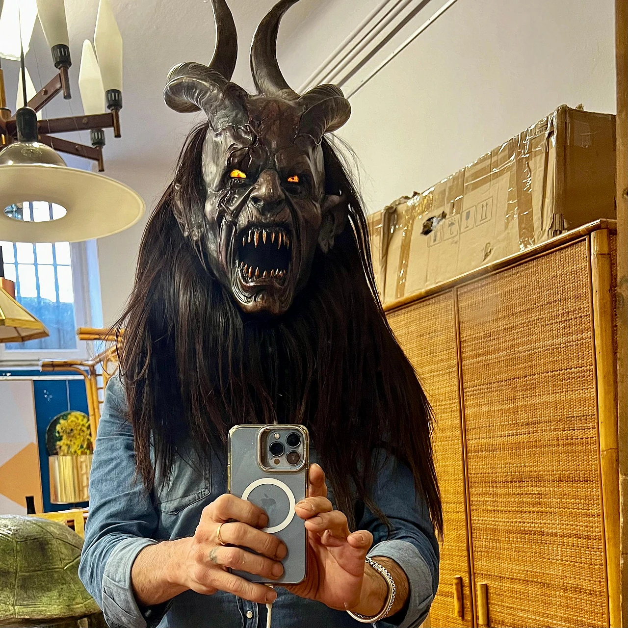 Stone pine and goat hair Krampus mask by Luca Pojer, 2019 17