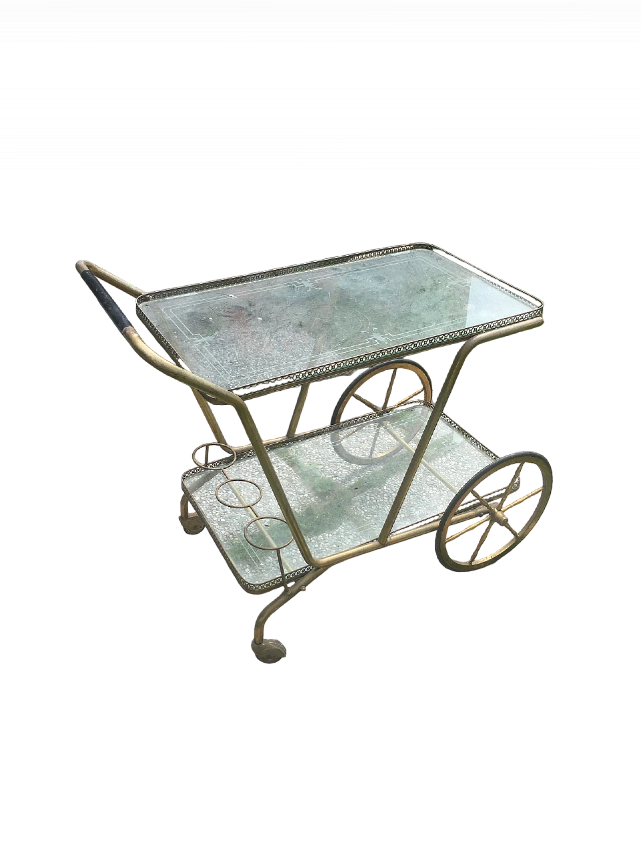 Carrello in ottone e vetro, anni '50 6