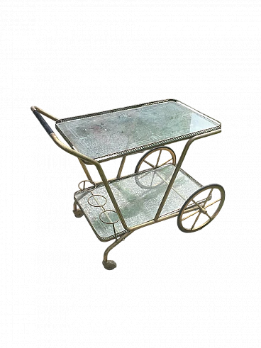 Carrello in ottone e vetro, anni '50
