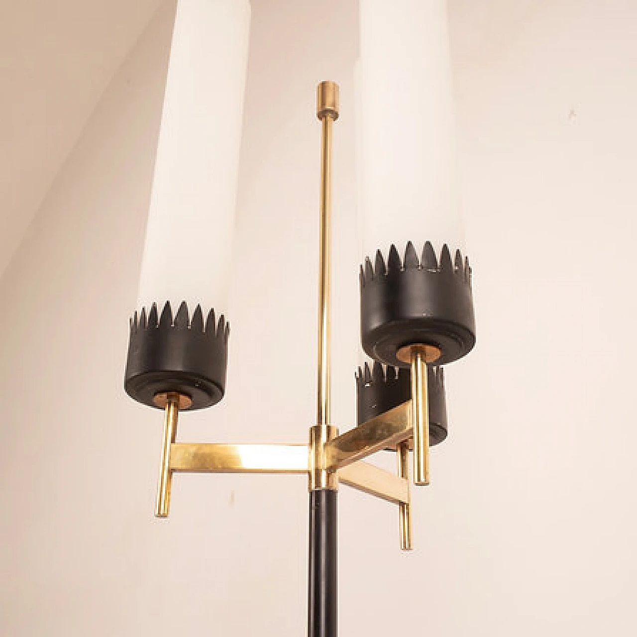 Lampada da terra in legno, metallo e vetro di Stilnovo, anni '50 12