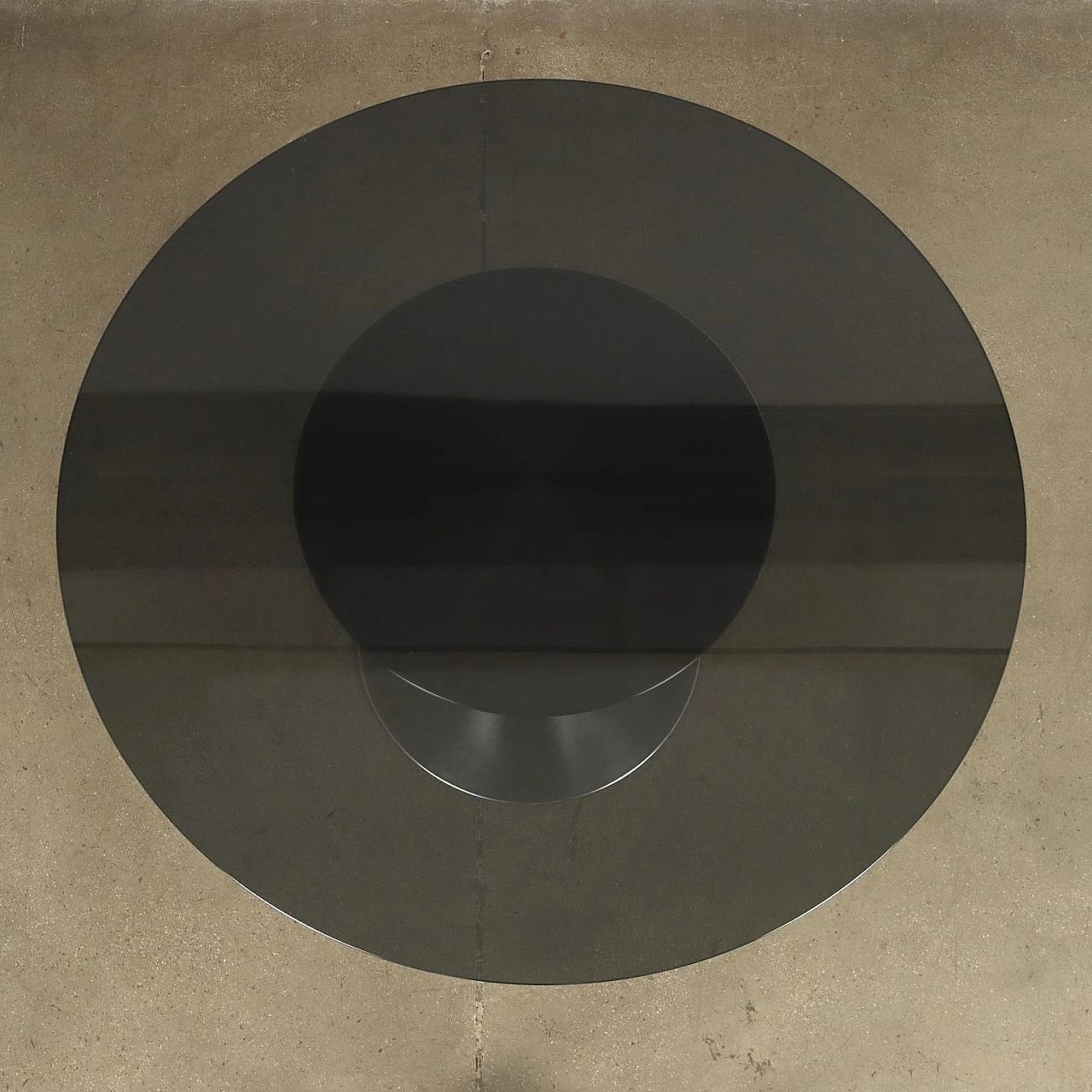 Table with chrome-plated metal and aluminium base and smoked glass top, 1970s 3