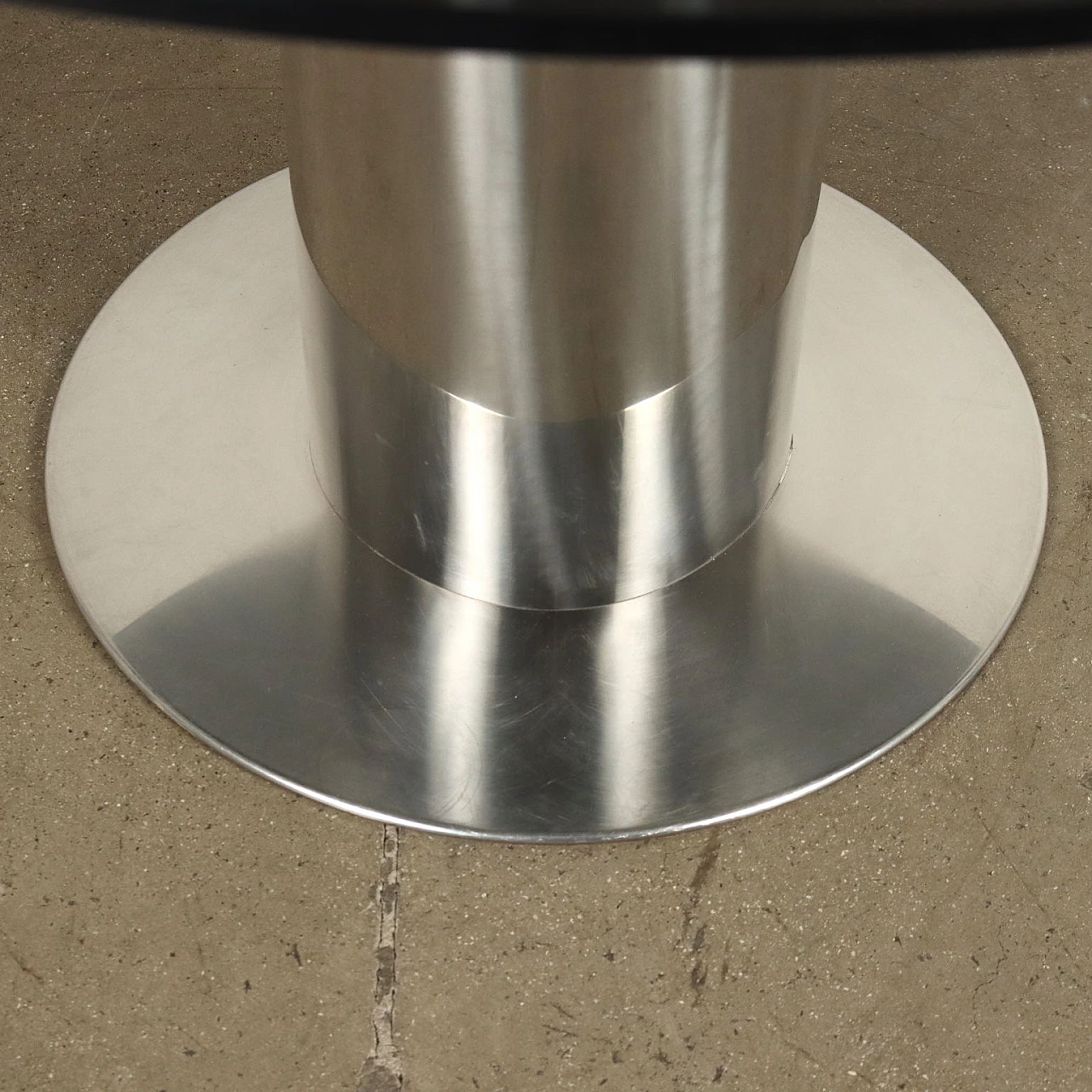 Table with chrome-plated metal and aluminium base and smoked glass top, 1970s 5