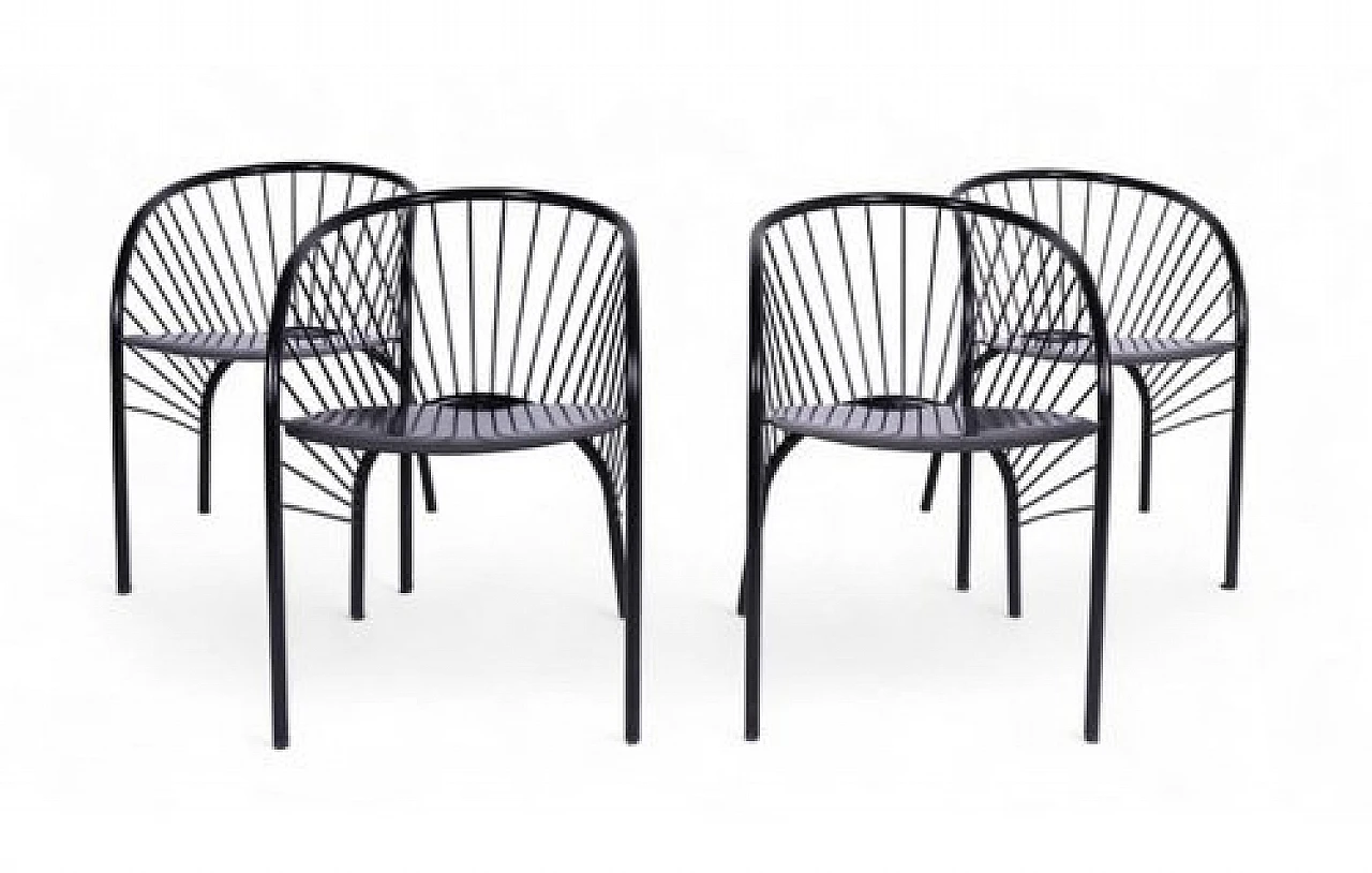 4 Lizie armchairs in black metal by Paolo Pallucco, 1984 1