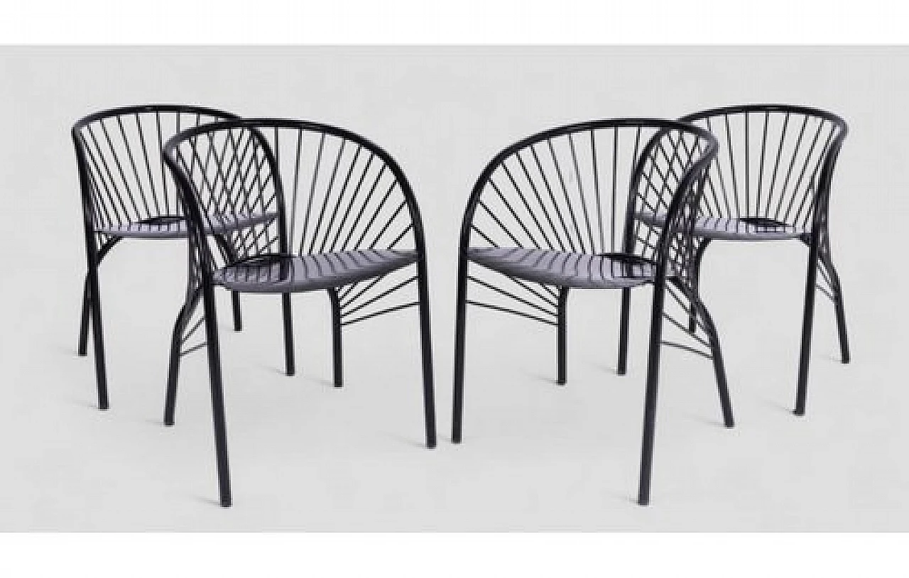 4 Lizie armchairs in black metal by Paolo Pallucco, 1984 3